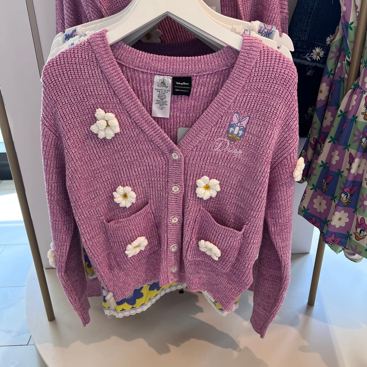 Disneyland Paris Daisy Duck Knitted Embroidered 3D Daisies Cardigan view 1