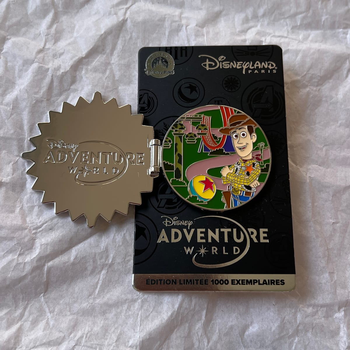 Disneyland Paris Limited Edition Adventure World Toy Story Woody Hinged Pin view 1