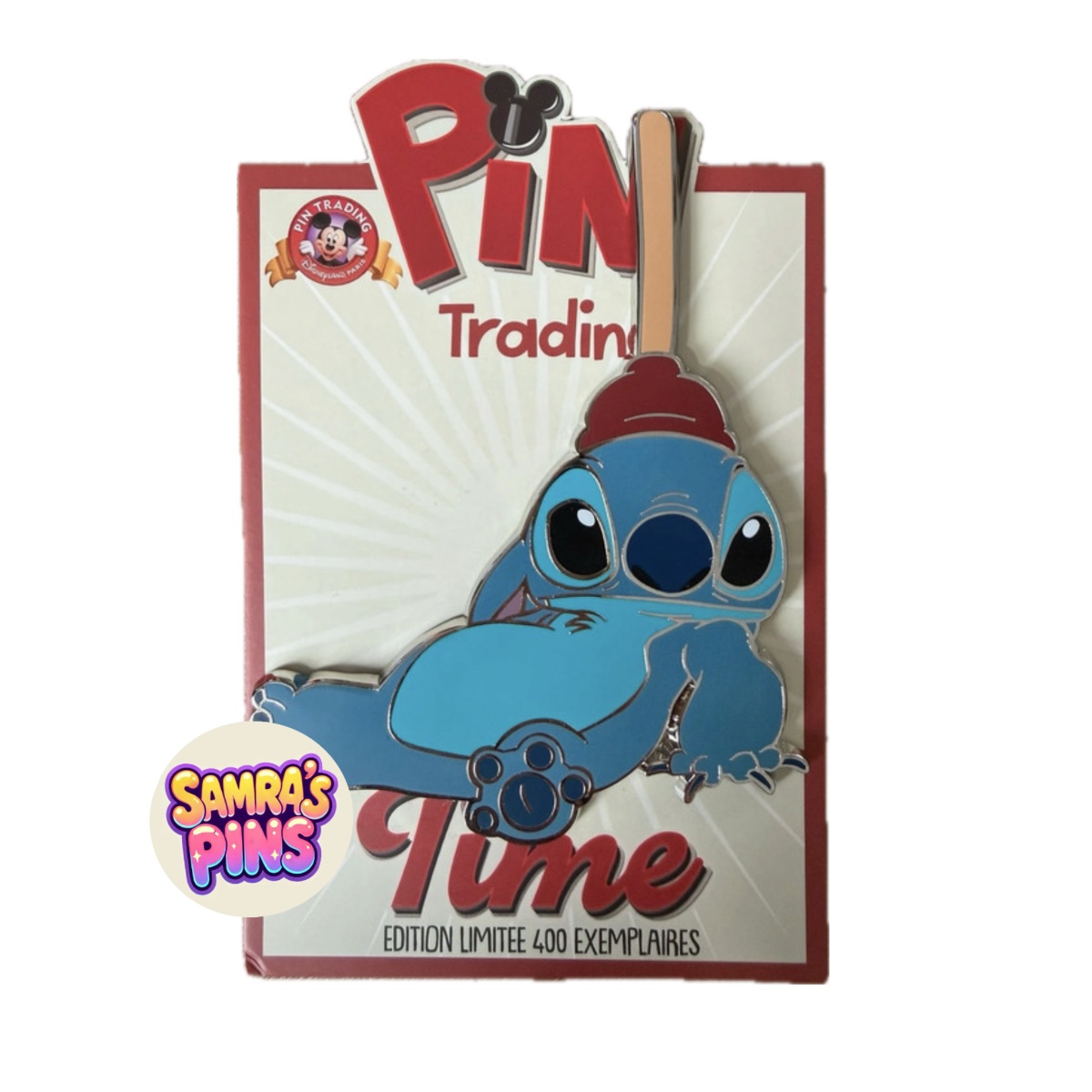 Disneyland Paris Limited Edition Pin Trading Time Stitch Plunger Pin view 1