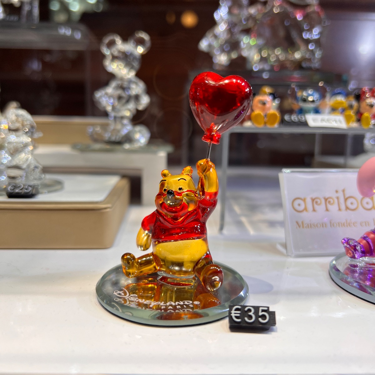 Disneyland Paris Crystal Winnie the Pooh Heart Balloon Mini Figurine