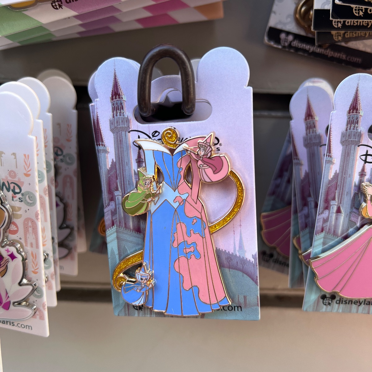 Disneyland Paris Sleeping Beauty Dress Pink Blue Sparkles Pin view 1