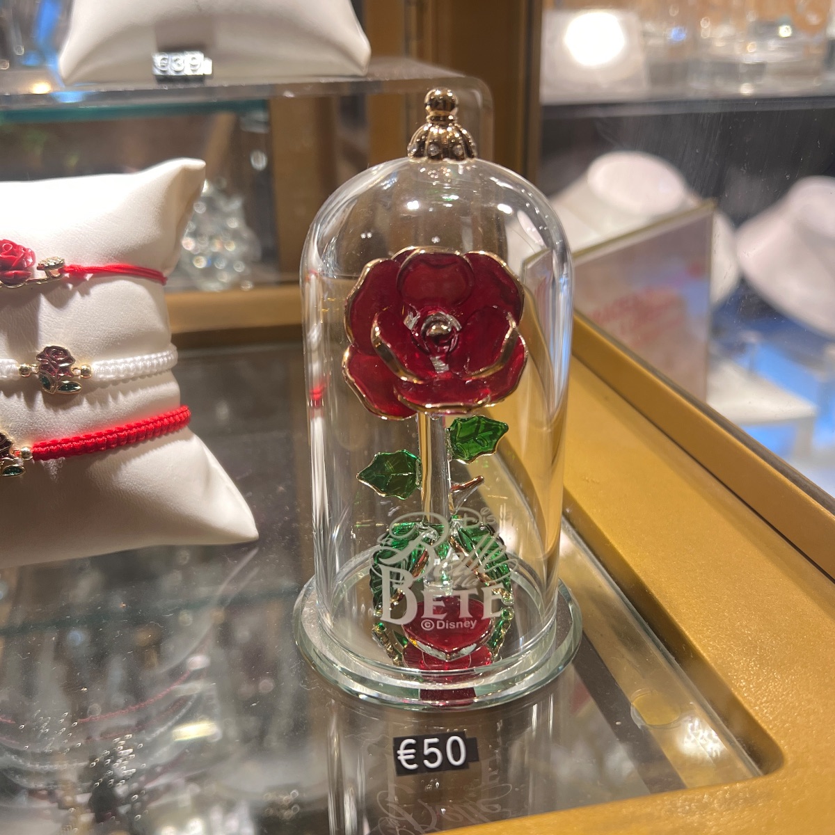 Disneyland Paris Beauty and the Beast Glass Rose Ornament
