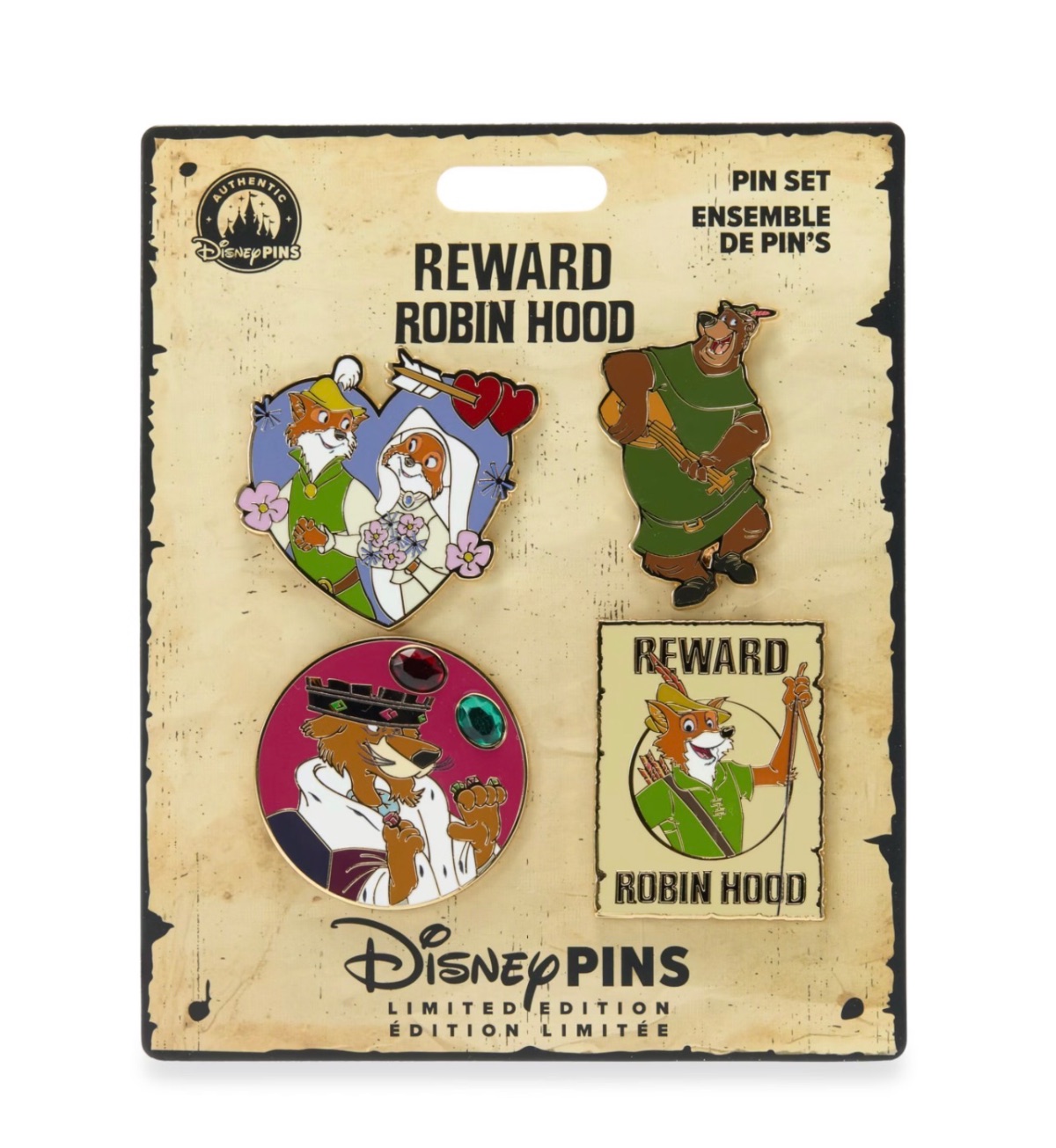 Disney Store Limited Edition Robin Hood Reward Pin Set of 4