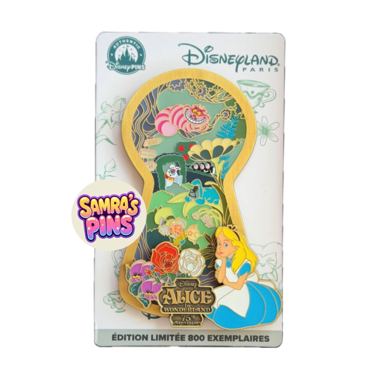 Disneyland Paris Limited Edition Alice in Wonderland 75th Anniversary Keyhole Pin view 1