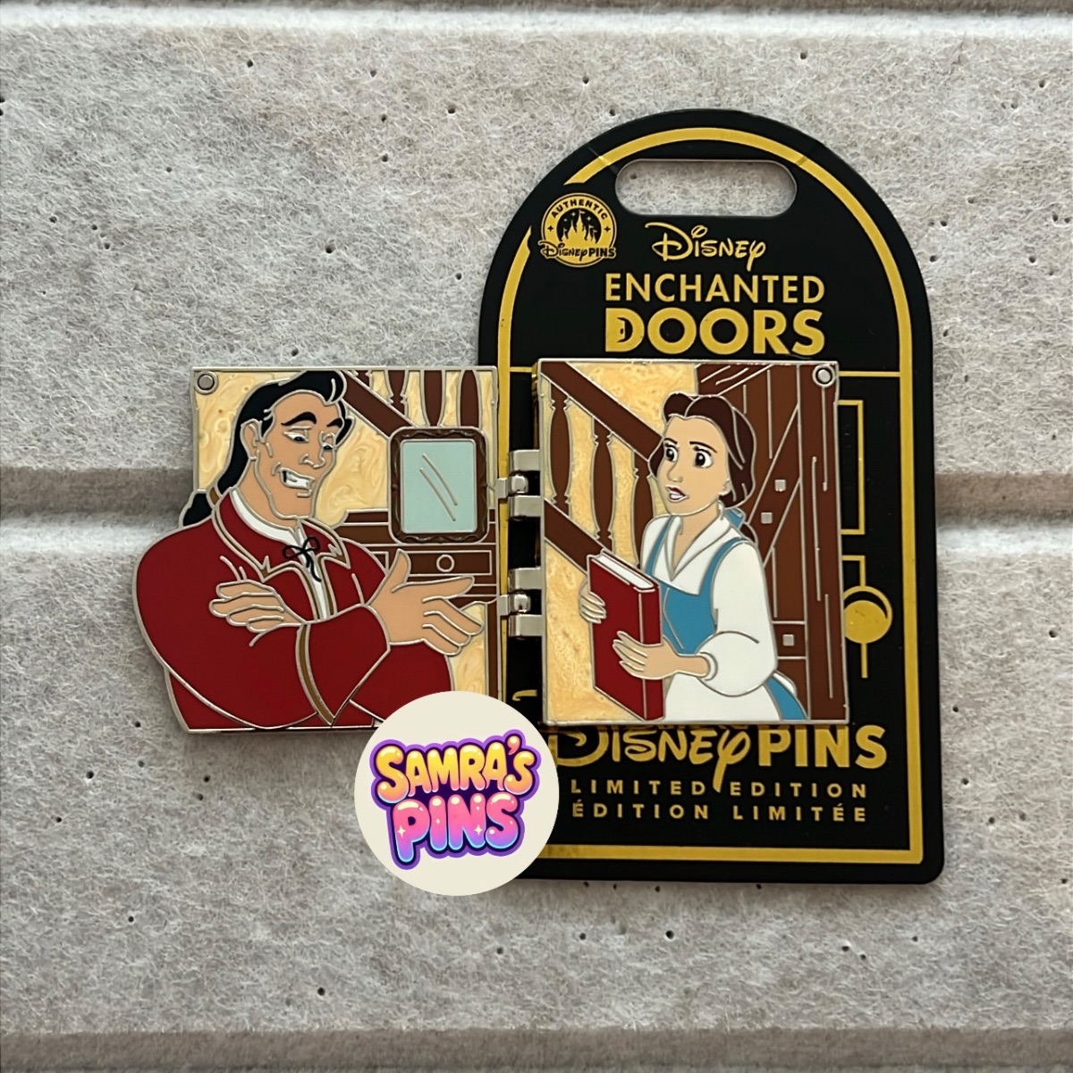 Disney Limited Edition Enchanted Doors Gaston Belle Hinged Pin view 2