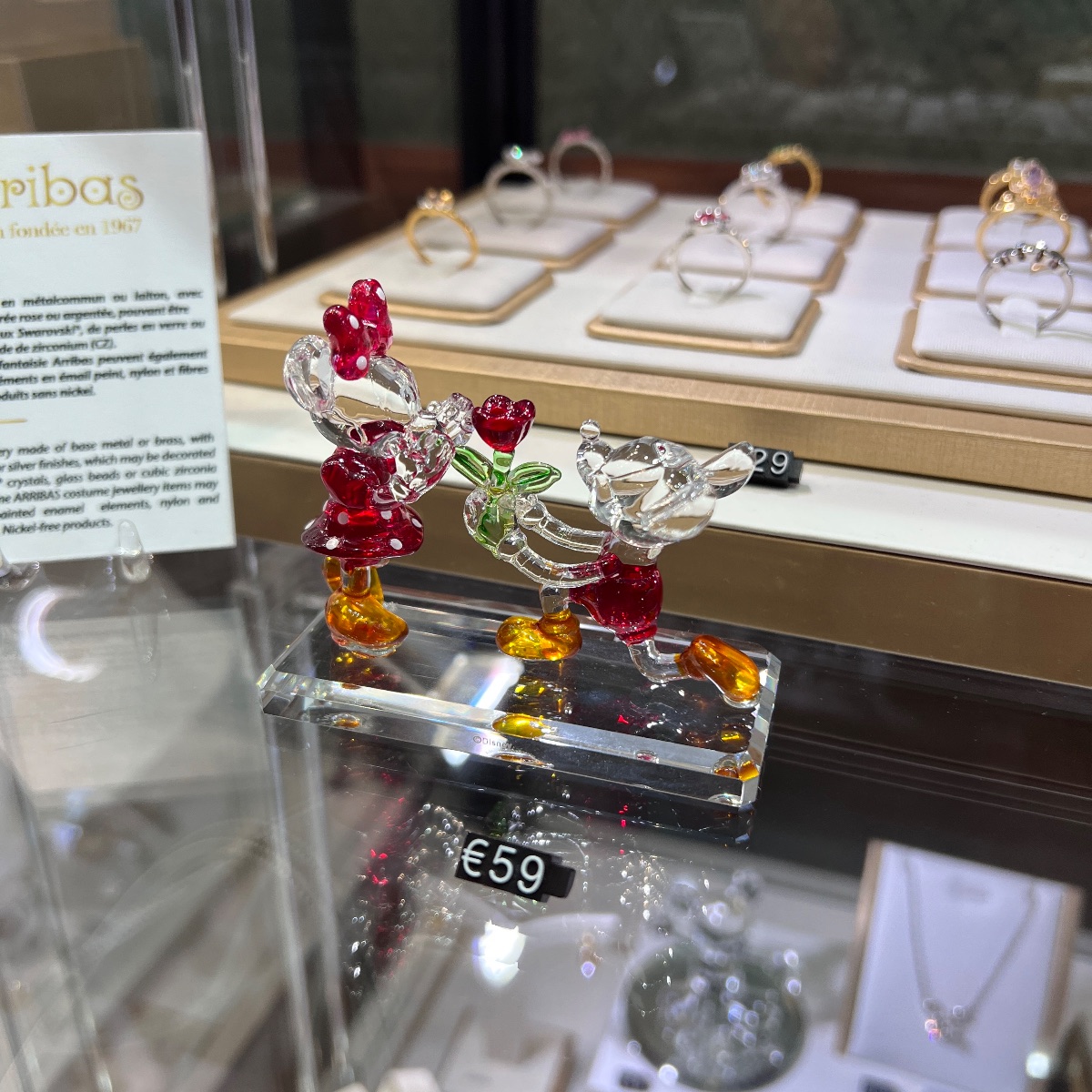 Disneyland Paris Crystal Mickey Minnie Red Flower Figurine