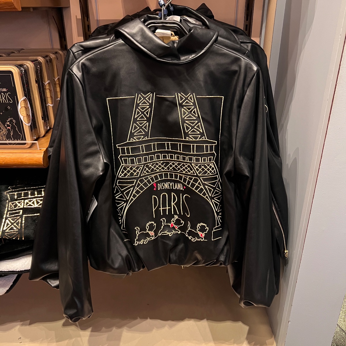 Disneyland Paris Aristocats Paris Black Gold Leather Jacket view 2