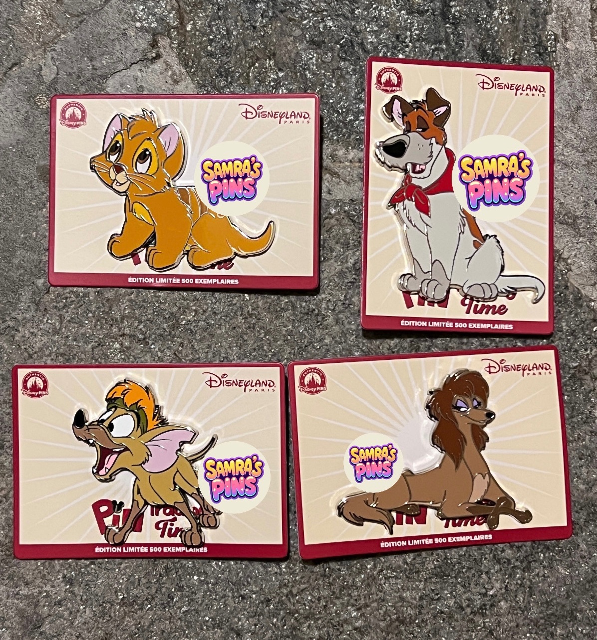 Disneyland Paris Pin Trading Time August 2026 Oliver and Company 4 Pin Set view 1