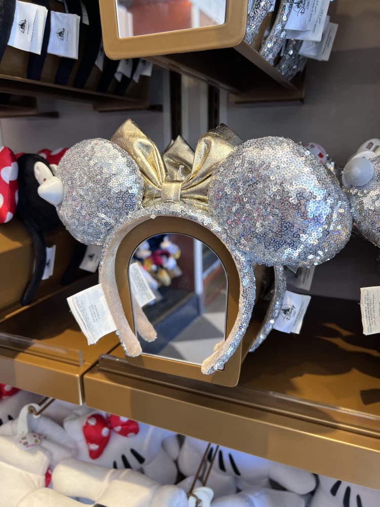 Disneyland Paris Silver Sequin Gold Bow Minnie Ears view 2
