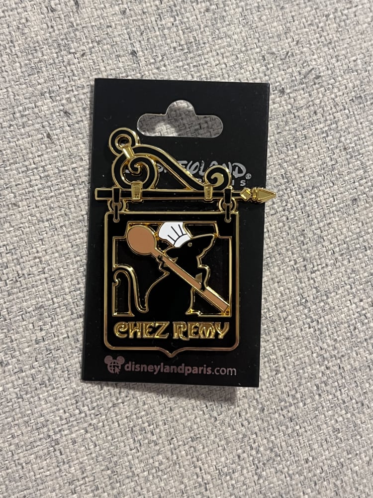 Disneyland Paris Ratatouille Chez Remy Black Hanging Sign Pin view 1