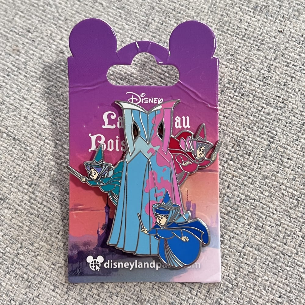 Disneyland Paris Sleeping Beauty Fairies Pink Blue Paint Splatters Dress Pin view 1