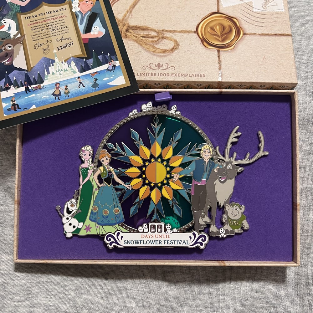 Disneyland Paris Limited Edition World of Frozen Snowflower Festival Invitation Jumbo Pin view 1