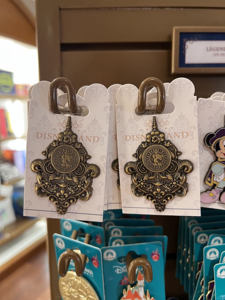 Disneyland Paris Hotel Mickey Mouse Clock Brass Logo Pin view 1