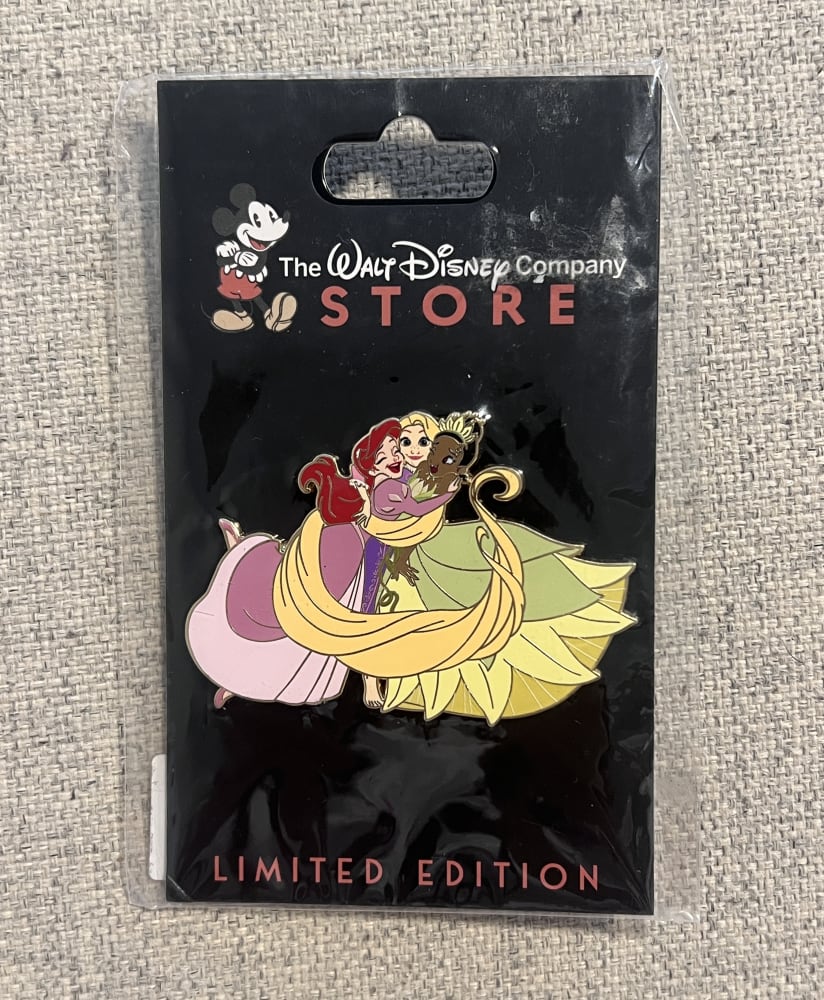 Walt Disney Company Store Limited Edition Ariel Rapunzel Tiana Hugging Pin view 1