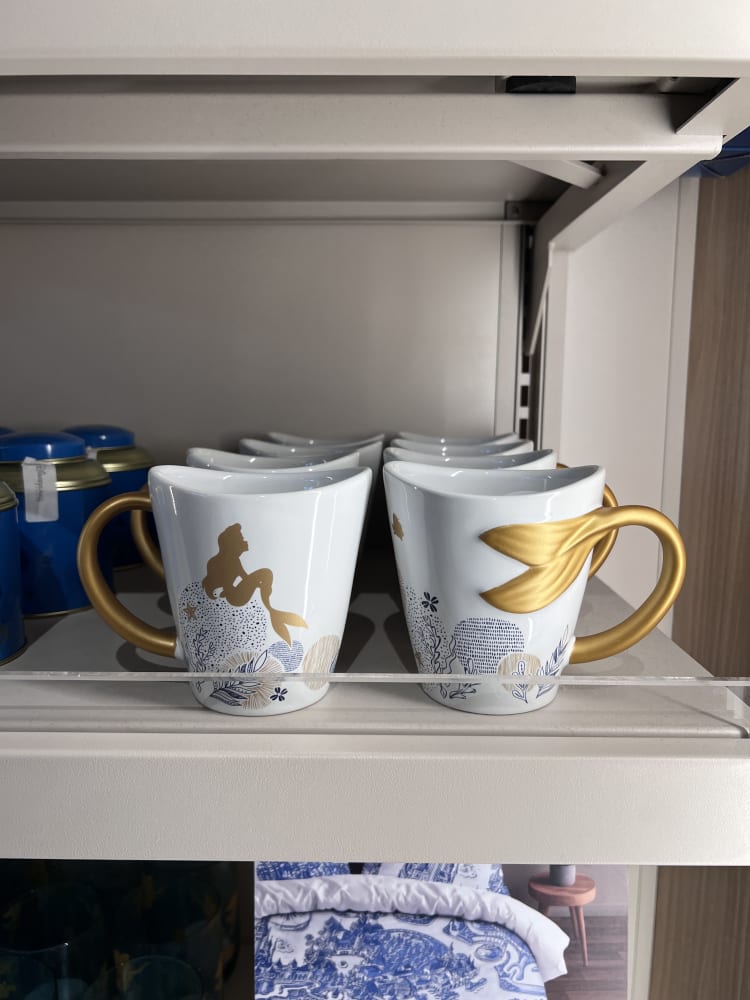 Disneyland Paris Little Mermaid Beige Gold Fish Tail Handle Mug view 1