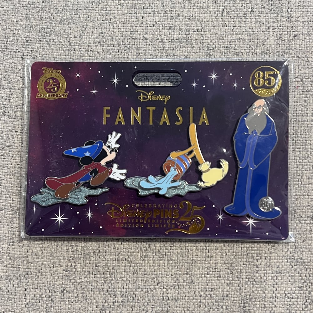 Disney Store Limited Edition Fantasia 85th Mickey Merlin Brooms Pin Set view 1