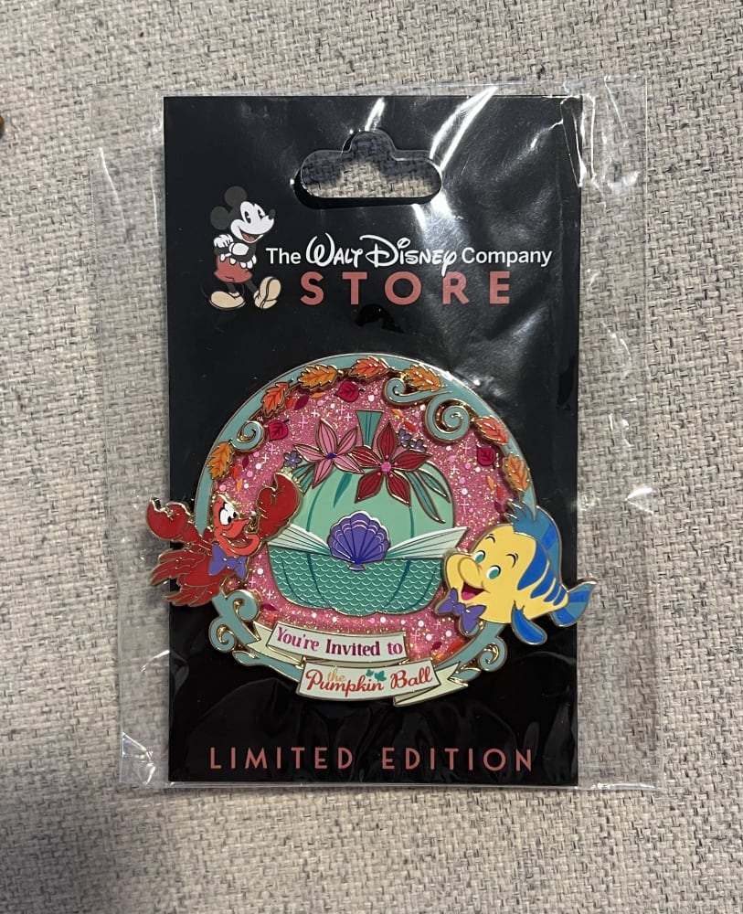 Walt Disney Company Store Limited Edition Pumpkin Ball Flounder Sebastian Little Mermaid Pin view 1