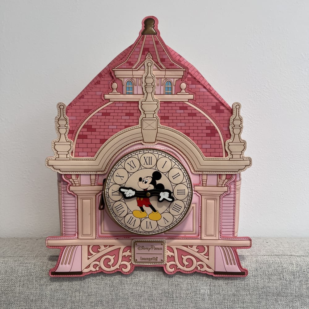 Disneyland Paris Hotel Building with Mickey Mouse Clock and Moveable Arms Loungefly Backpack view 1