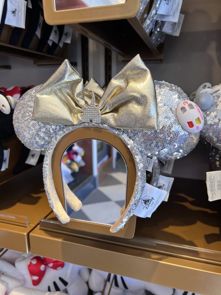 Disneyland Paris Silver Sequin Gold Bow Minnie Ears view 1